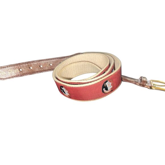 FSU Florida State Univ Belt Mens Sz 44 campus Classics Leather Canvas Woven - Picture 1 of 8